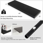 Venusmiles Floating Shelves for Wall, 40" W x 12" D x 2" H, 2 Pack of Long Wall Mounted Engineered Wood Shelves with Invisible Brackets for Living Room, Bedroom, Bathroom, Kitchen Decor, Black
