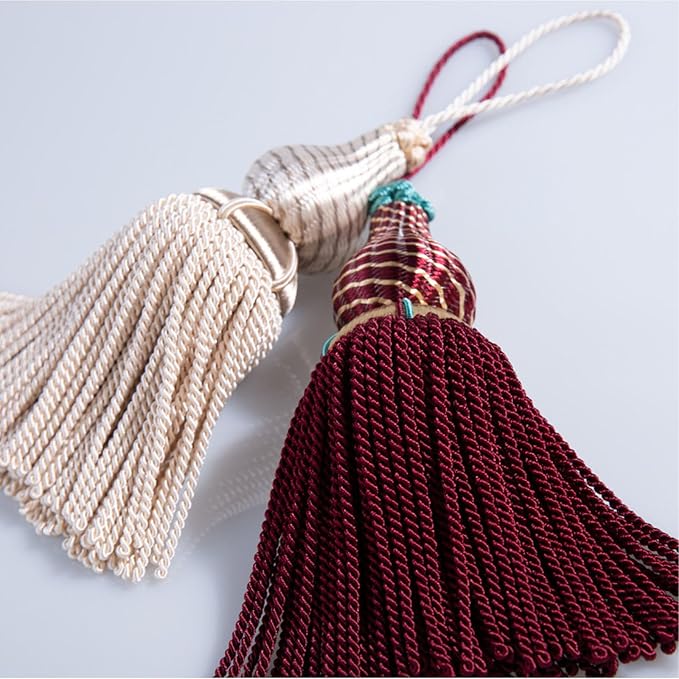 Luxury Tassels for Curtains and Furniture Knobs, 2 Pack - 8.4" Elegant Rayon Decorative Tassel, Silky Tassel Pendant for Cabinet Handles, Home Decor Accents (Khaki)