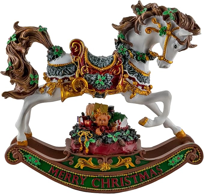 Merry Christmas Rocking Horse Musical Figurine