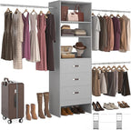 Homieasy 96 Inches Closet Organizer System, 8FT Customizable Walk In Closet Organizer with Hanging Rods, 3 Drawers Garment Rack with Leather Handle , 96" L x 16" W x 75" H, Max Load 1000 LBS, Grey