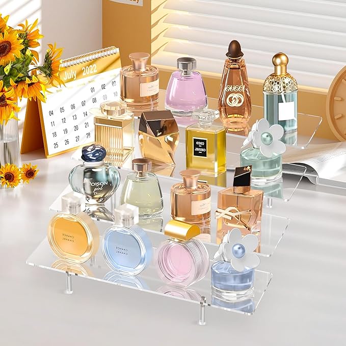 Acrylic Display Riser Stand Shelf Clear 4 Tier Cupcake Stand Perfume Display Holder Figures Desktop Decoration Organizer Showcase Toys Retail Display Rack Candy Dessert Buffet 4 Steps Collection (3 PACKS)