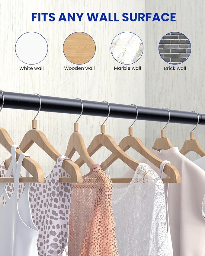 2 PACK Closet Rods for Hanging Clothes, 17 to 28 Inches Stepless Adjustable Metal Closet Rod, 1.3 Inches Heavy Duty Clothes Hanging Rod for Closet Wardrobes Laundry RV, Black