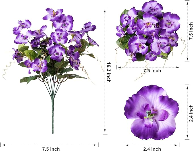 Fake Hibiscus Artificial Flowers for Outdoors Spring Summer Decoration, 6 Bundles Silk Purple Hibiscus Flowers Bouquet UV Resistant Look Real Faux Plants for Outside Planter Front Door Porch Balcony
