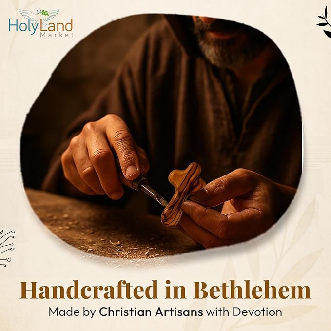 Holy Land Market Pocket Crosses - 50, 2.5 Inch Handmade Jerusalem Crucifix with Certificates & Lord Prayer Card - Holy Land Olive Wood Cross (50 Olive Wood Crosses from the Holy Land)