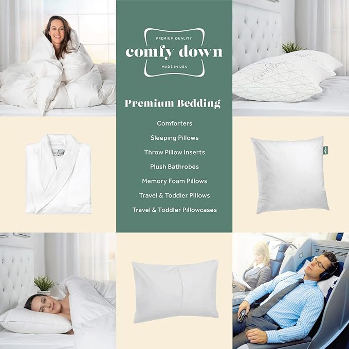 ComfyDown Set of 2 14x22 Decorative Throw Pillow Insert, Down and Feathers Fill, 100% Cotton Cover 233 Thread Count, Rectangle Pillow Insert - Made in USA