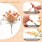 Fall Mums Artificial Flowers for Outdoors Potted, Fake Fall Daisy Flower with Realistic Eucalyptus Leaves, Fake Plants for Greenery Boxwood Porch Patio Garden Pot Courtyard Lawn, 12 Bundles