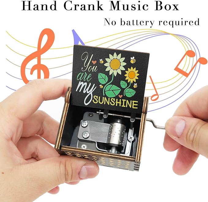 You are My Sunshine Music Box Cute Hand Crank Vintage Wood Engraved Music Boxes, Musical Gifts for Wife Mother Boyfriend Girlfriend Friend Birthday Christmas Anniversary Valentine's Day Mothers Day