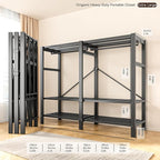 Heavy Duty Portable Closet with Cover Magnetic Doors, Metal Rolling Clothes Rack Heavy Duty 1500LBS, Foldable Clothing Rack, Garment Racks for Bedroom/LivingRoom/Rental (KT Grey, 66.14in)