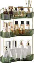 YCIA&DONE Corner Bathroom Counter Organizer, Makeup Organizer for Vanity, Skincare Cosmetic Perfume Tray, Corner Countertop Shelf Rack Storage for Bathroom Kitchen 3 Tiers (Vintage Green)