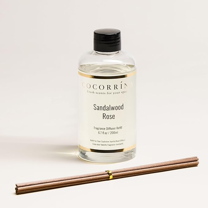 COCORRÍNA Refill - Sandalwood Rose 6.7 Fl.oz Reed Diffuser Refill with 8 Sticks