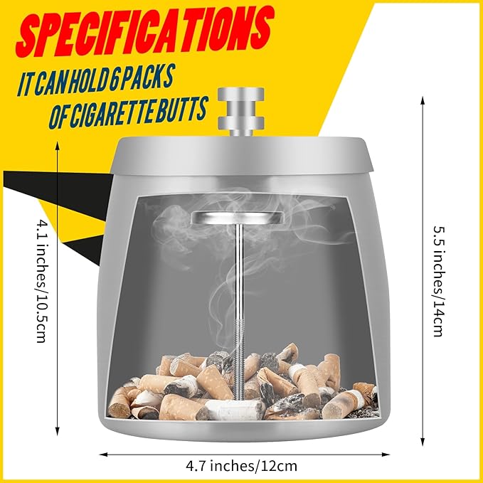 HARTAR Smokeless Ashtrays for Cigarettes Indoor, Ash Tray Sets Outdoor Windproof Cute Home Large Funny Metal Outside Ashtray with Lid for Cigarettes Butt Can for Outside Patio, X-Large