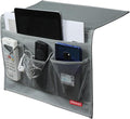 Bedside Storage Organizer with Pockets, Bedside Caddy, Table Cabinet Storage Organizer, TV Remote Control, Phones, Magazines, Tablets, Accessories, Grey