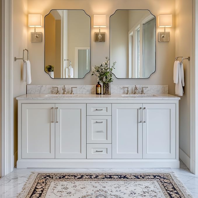 ANDY STAR Chrome Bathroom Mirror, 24x36 Inch Polished Chrome Rectangle Mirror, Scalloped Bathroom Mirror with Stainless Steel Metal Frame, Thin Frame Deep 1’’