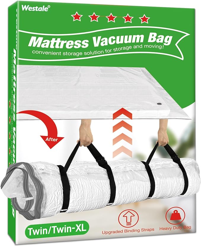 Mattress Vacuum Bag Twin/Twin XL Space Saver Mattress Vacuum Seal Bag with Straps for Moving Double Zip Seal Reusable Mattress Compression Vacuum Storage Bags