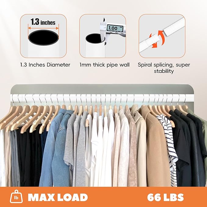 Closet Rod 50-99 Inches, Adjustable Heavy Duty Metal White Closet Rods for Hanging Clothes 1.3 Inches Diameter for Wardrobes Laundry
