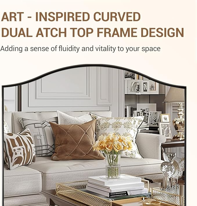 ANDY STAR 30"x48" Scalloped Mirror，Brushed Nickel Rectangle Bathroom Mirror with Curved Edge Stainless Steel Metal Frame, Large Wall-Mounted Mirror for Bathroom, Entryway (Horizontal/Vertical)