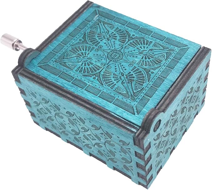 Youtang Jack Sparrow Music Box Hand Crank Musical Box Carved Wooden,Play Davy Jone's Theme,Blue
