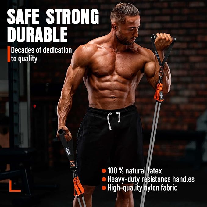 Resistance Bands with Handles, 175lb Exercise Bands for Working Out, Fitness Bands, Workout Bands with Door Anchor and Ankle Straps, Physical Therapy, Yoga, Strength Training Home Gym Equipment