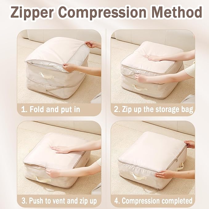 Space Saving Self Compression Organizer, 2025 New Ultra Space Saving Self Compression Organizer, Heavy Duty Moving Bags, Storage Tote for Space Saving (Beige, Large)