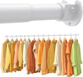 Closet Rods for Hanging Clothes, 17-54 Inch No-Cut Stepless Adjustable Closet Rod, 1.3 Inch Heavy Duty Metal Closet Hanging Rod with Brackets, White Closet Bar for Closet, Laundry Room, RV, Wardrobes