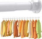 Closet Rods for Hanging Clothes, 17-98 Inch No-Cut Stepless Adjustable Closet Rod, 1.3 Inch Heavy Duty Metal Closet Hanging Rod with Brackets, White Closet Bar for Closet, Laundry Room, RV, Wardrobes