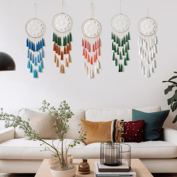 Artilady Macrame Dream Catchers for Bedroom - Tassel Wall Hanging Handmade Dreamcatchers Home Decor with Tassel Feather Ornament Craft Blessing Gift