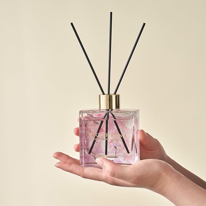 COCORRÍNA Reed Diffuser Set of 3-3 Pack/ 3.04 Fl.oz Diffuser with 24 Sticks Warm Vanilla/Cherry Blossom/Lavender Thyme Reed Diffuser for Home Bathroom Office Shelf Decor