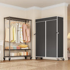 H4 Plus Rolling Garment Rack with Cover, Heavy Duty Clothes Rack with Wheels, Portable Closet for Hanging Clothes, Wardrobe Closets Organizer Storage, Black Closet Rack with Black Fabric Cover