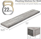 Sorbus Floating Shelves for Wall - 55 Inch Extra-Long Bathroom Shelves, Wall Decor for Bedroom, Kitchen, Living Room, Book Storage - Mounted Floating Shelf with Hidden Brackets (Gray, 2 Pack)