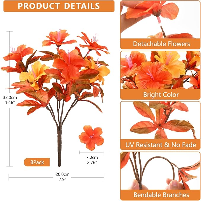 Artificial Fake Fall Flowers for Outdoor Decor 8 Bundles UV Resistant Artificial Plants Outdoor Look Real Faux Silk Autumn Flowers for Porch Planters Garden Yard Decorations