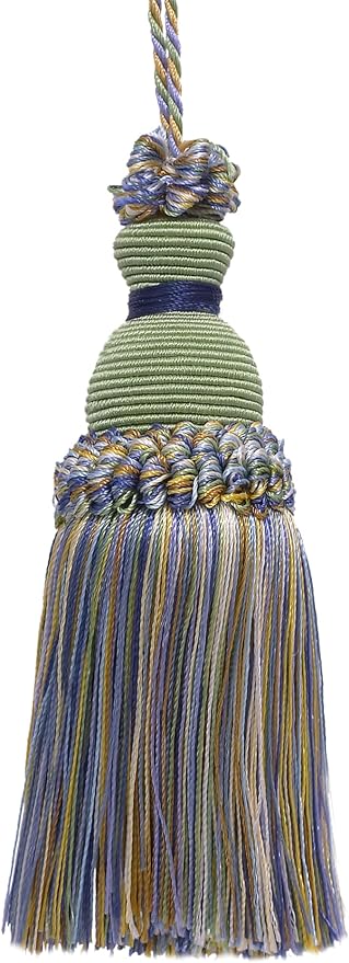 DÉCOPRO Beautiful Hand-Crafted 5" (12.5cm) Key Tassel, 3 1/2" (8.5cm) Loop # IKTJ, Spring Green #4668 (Mint Green, Sky Blue, Light Gold) Set of 2