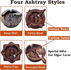 Fathers Day Dad Gifts, Personalized Cigar Ashtray Set for Men Husband, Custom Name Engraved Cigar Ash Tray, Walnut Wooden Outdoor Patio Home Ashtray for Outside, Birthday, Anniversary, Christmas