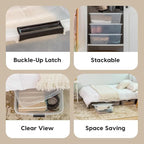IRIS USA 33 Qt Plastic Under Bed Storage Organizer Bin Container with Secure Lids and Durable Black Buckles, Multi-Purpose for Clothes, Shoes, Clothing, and Bedding, Short, Clear, 3 Pack