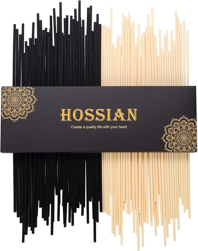 HOSSIAN Reed Diffuser Sticks - Reed diffusers-Reed Sticks -Diffuser Glass Bottles-Diffuser Refills- Natural Rattan Wood Replacement for Aroma Fragrance (10" Black and Beige)