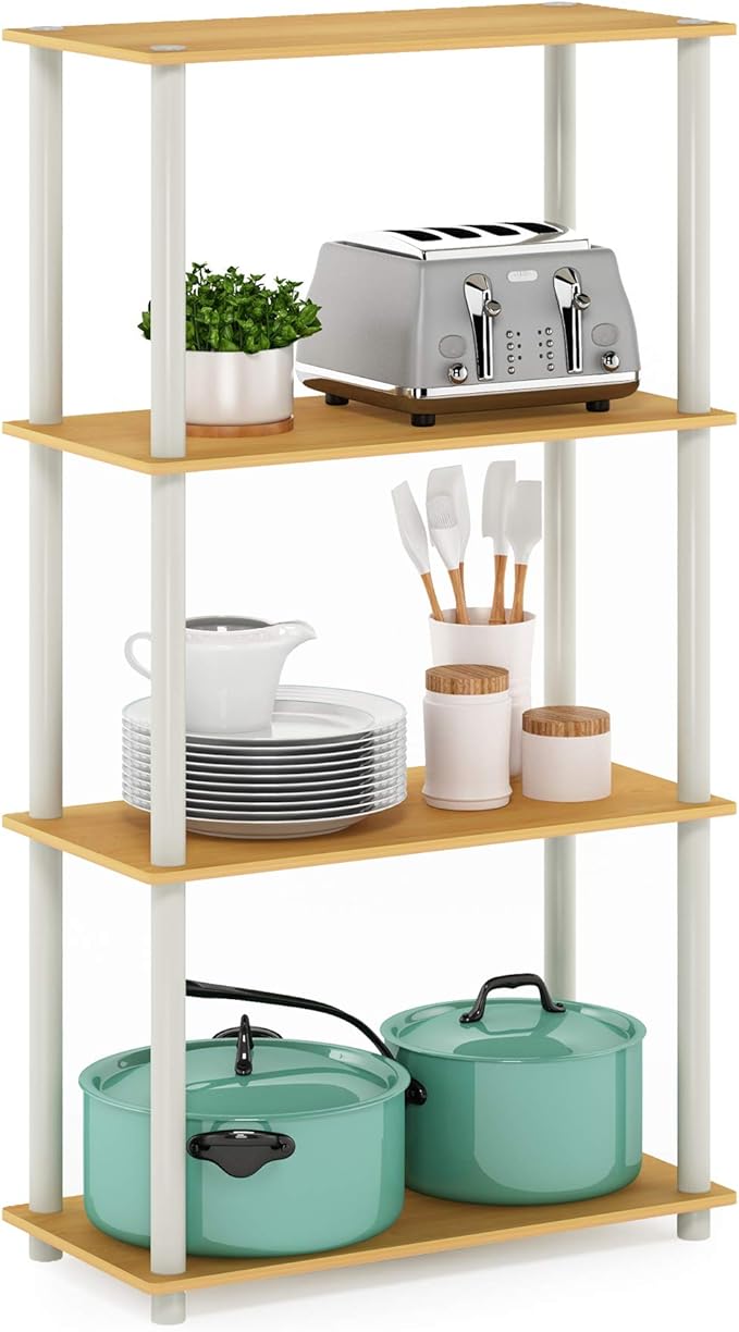 Furinno (99557BE/WH) Turn-N-Tube 4-Tier Multipurpose Shelf Display Rack - Beech/White