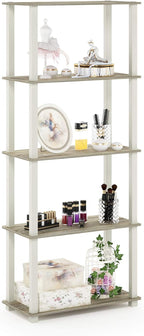 Furinno Turn-N-Tube 5-Tier Multipurpose Shelf / Display Rack / Storage Shelf / Bookshelf, Square Tubes, Sonoma Oak/White