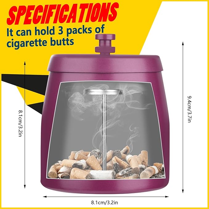 Smokeless Ashtrays For Cigarettes Indoor, Ash Tray Sets for Cigarettes Outdoor Ashtrays for Patio (Purple, Small)