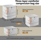 4 Pack Space Saving Comforter Storage Bag with Handle, 3-Layer Compression Blanket Storage Bags Adjustable In 3 Sizes (142L, 107L, 71L), Washable Bedding Organizer For Pillow Duvet Clothing Plush Toy