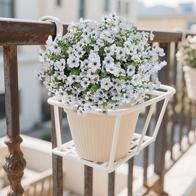 Artificial Flowers Outdoors UV Resistant Fake Plants, 12 Bundles Silk Daisy in Pots for Porch Patio Garden, Faux Potted Home Decor for Outside (White)