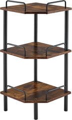 Tajsoon Corner Shelf Stand, 3 Tier Industrial Corner Shelves, Multipurpose Standing Display Shelf, Corner Shelving Unit for Bedroom, Living Room, Office, Kitchen, Rustic Brown
