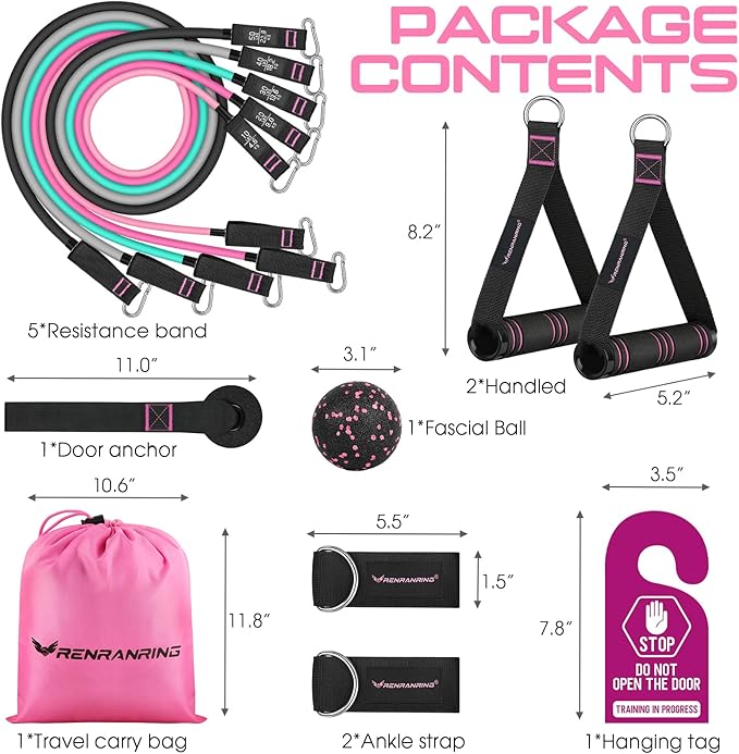 RENRANRING Resistance Bands for Working Out, 150LBS Exercise Bands, Workout Bands, Resistance Bands Set with Handles for Men Women, Legs Ankle Straps for Muscle Training