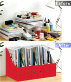 Limitliho 6 Pack Cardboard Magazine Holder for Desk, Book Bins for Classroom Library,Office,Home, 10.6" H x 10.2" L x 3.5" W in Magazine File Holder (Red)