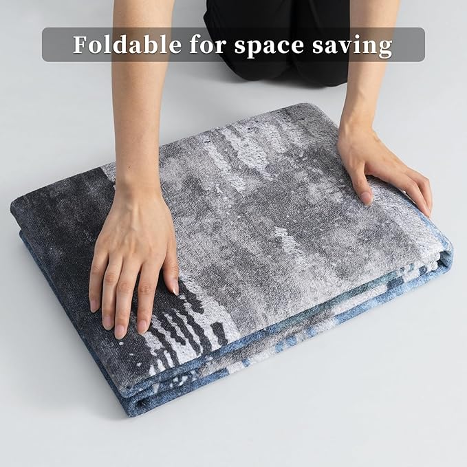 Ciicool Modern Abstract Area Rug 2x3 Washable Small Entryway Rug, Non-Slip Low Pile Throw Rug, Foldable Kitchen Bathroom Rugs, Blue Grey Floor Carpet for Entrance Living Room Bedroom Indoor Doormat