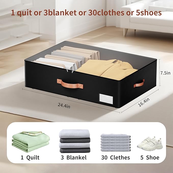 Underbed Storage With Wheels,Large Capacity 7.5 inches Height Storage Bins,Rolling Underbed Shoe Storage Containers,dorm Storage Drawers for clothes & blankets