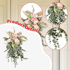 Artificial Flower Teardrop Swag Handmade from Silk Flowers and PP As A Decorative Flower Wreath Wall Ornament Garland Window Decoration for Various Us, Pink