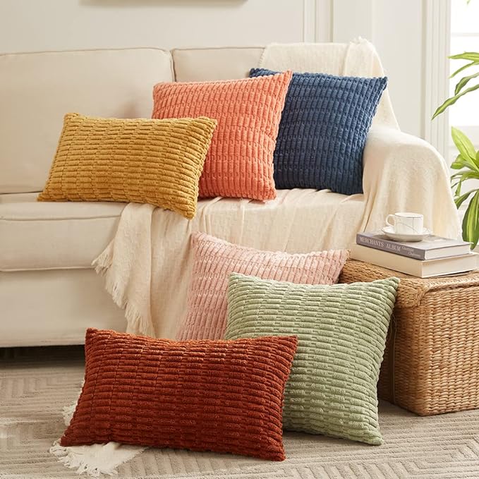 Fancy Homi 4 Packs Decorative Throw Pillow Covers for Living Room Couch Bed, Modern Farmhouse Boho Home Décor Accent Cushion Case, 20" x 20", Dusty Blue