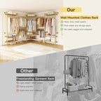 U5 Wall Mounted Closet System, Industrial Pipe Clothing Rack Garment Racks for Hanging Clothes, Heavy Duty Closet Organizers System in Wardrobe Closet, Gold