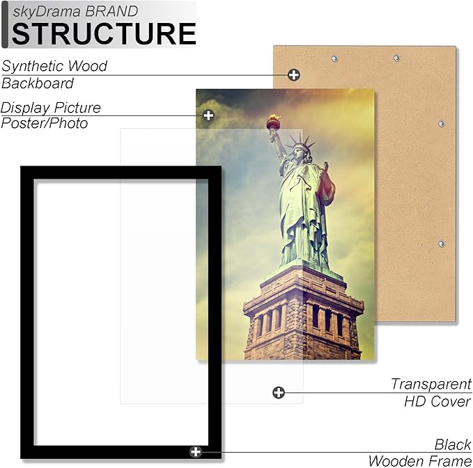 100% Solid Wood 8x20 Picture Frame Set of 2, Black Frame for 8 x 20 Inch Picture Poster Photo, Light Weight 8 by 20 HQ Matte Black Frame for Wall - 2 Pack/Black/8"x20"