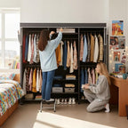 Raybee Clothes Rack with Cover,Portable Closet Heavy Duty,Metal Clothing Racks for Hanging Clothes Adjustable for Bedroom 66.5" Wx15.75 Dx74.8 H Black