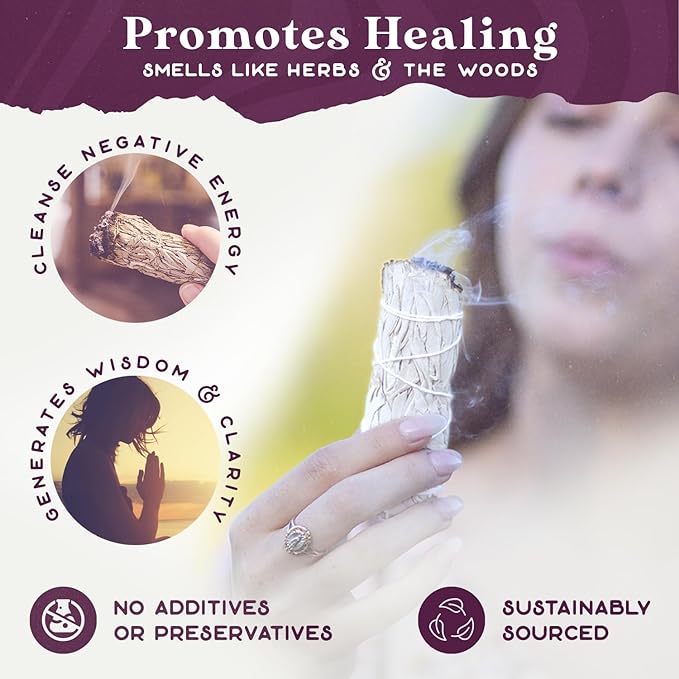 White Sage Bundle - 1 Pack - Sage Smudge Stick for Home Cleansing Incense Healing Meditation and California Smudge Sticks Rituals - 4 Inch